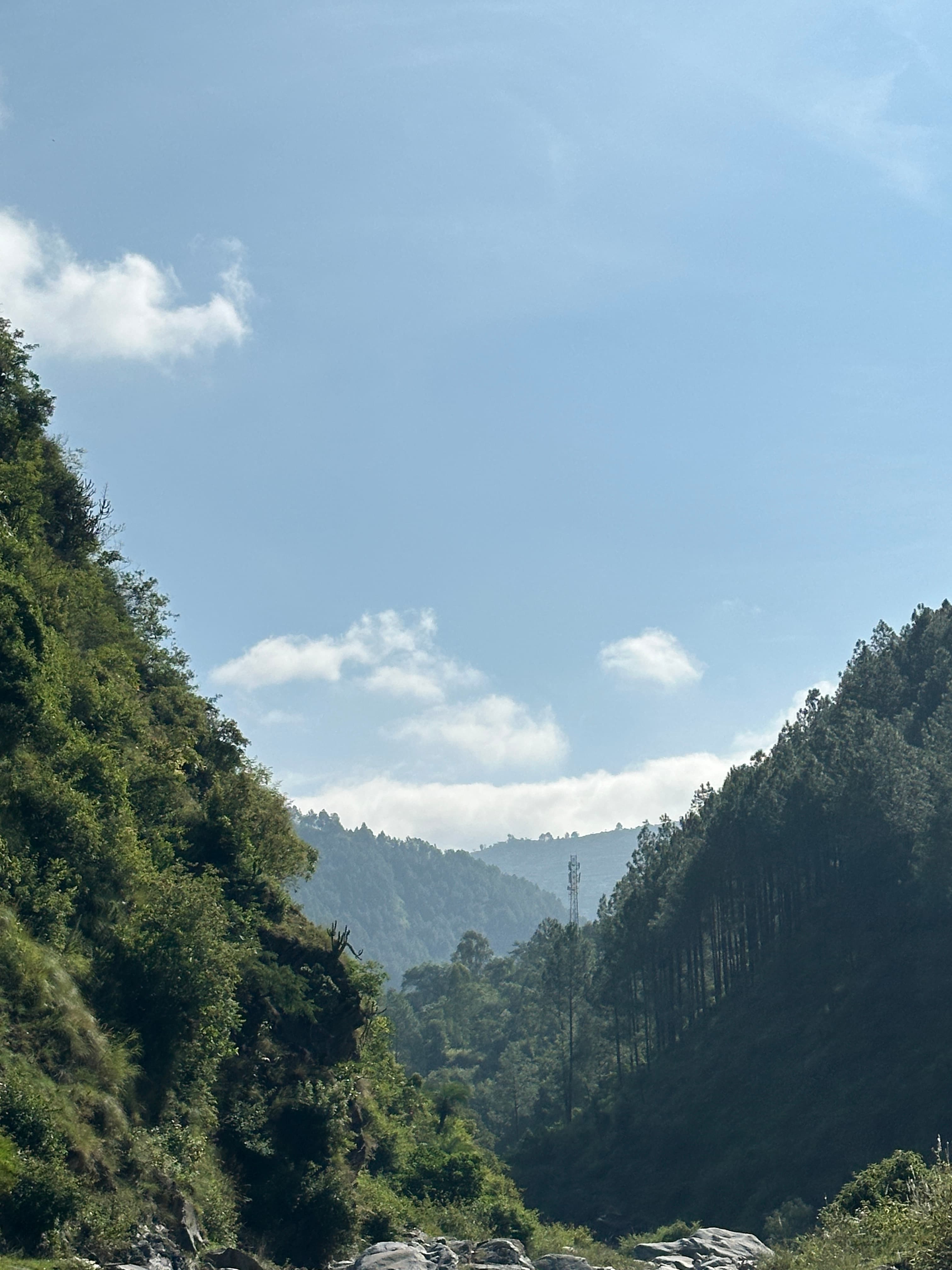 The mountain valley around Blue Lotus Resort on the road towards Almora