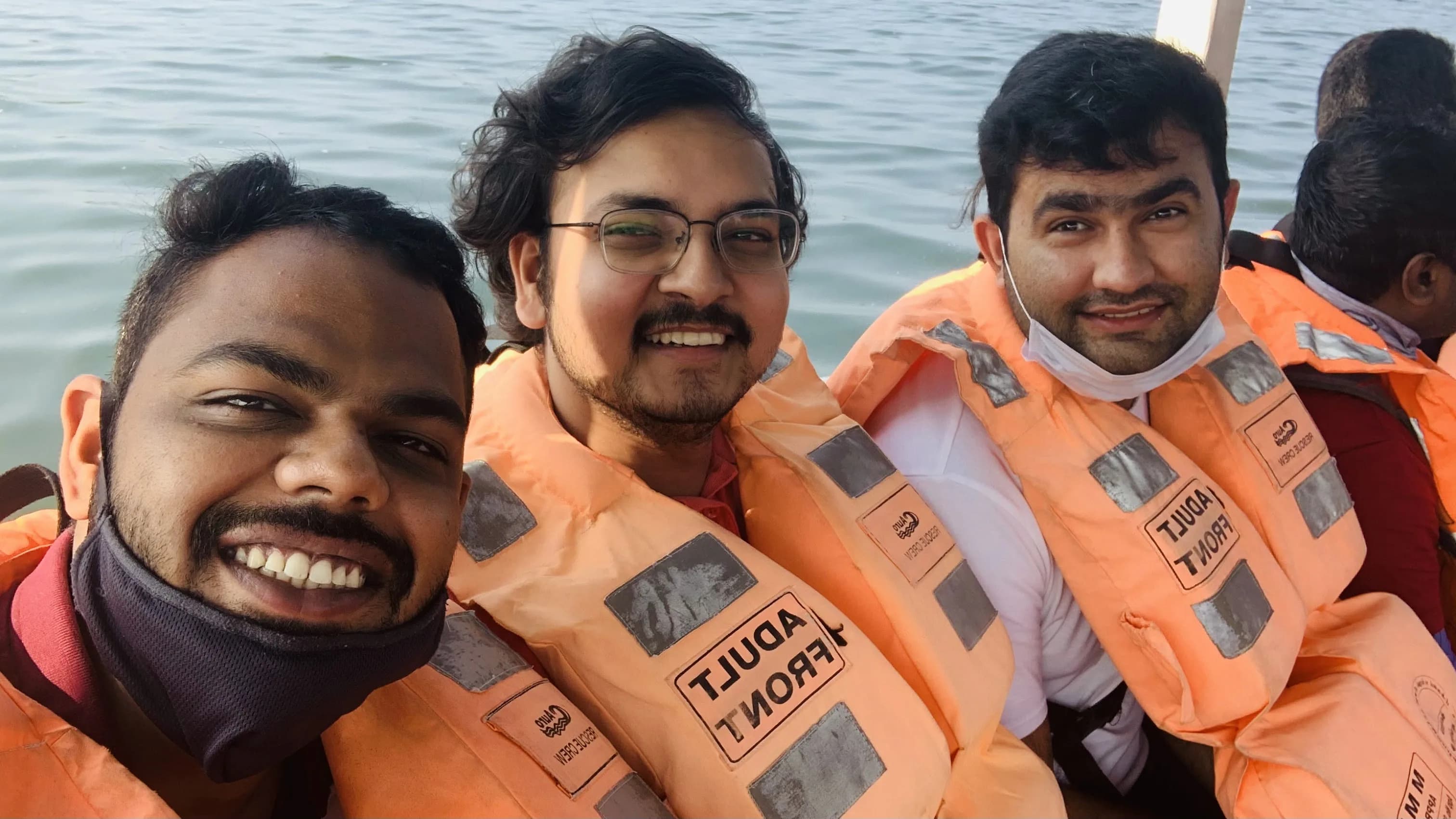 Aanand standing with his cousin and his cousin's friend during their Pondicherry weekend